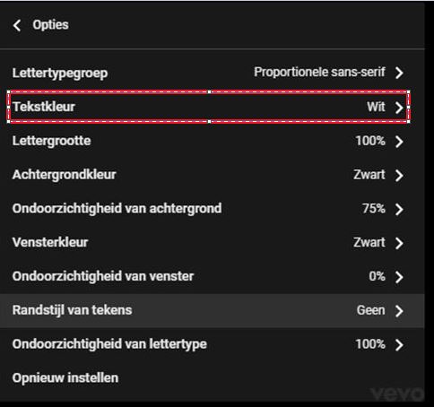afbeelding Opties kleur instelling