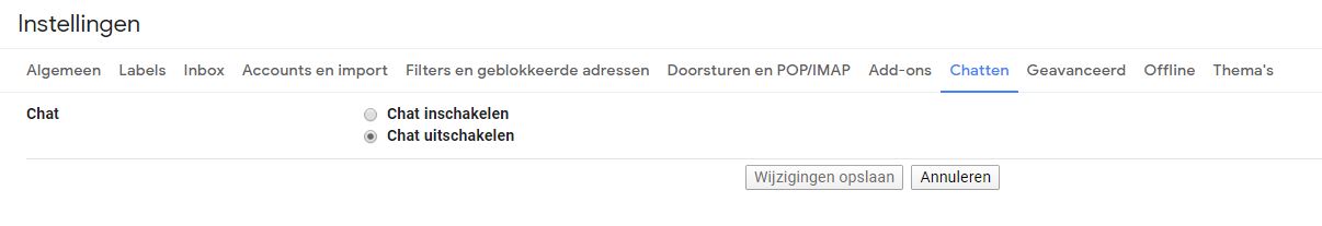 Afbeelding instellingen voor inschakelen Hangouts chat.
