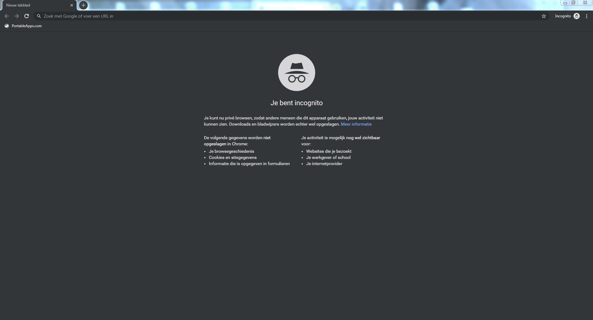 Incognito afbeelding in Chrome versie 78.0.3904.87