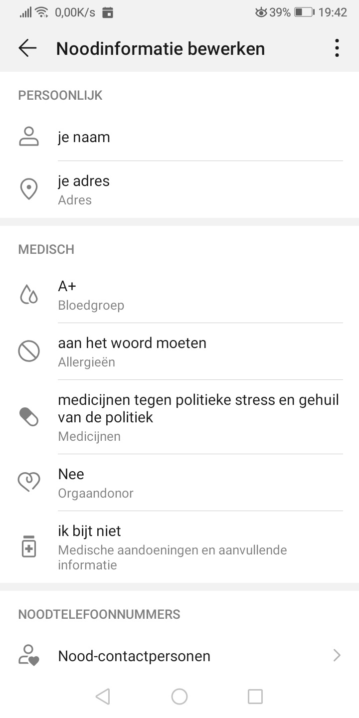 een voorbeeld van een ingevuld noodhulp formulier