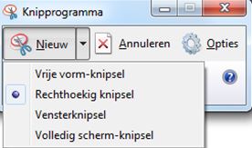 submenu van het knipmogelijkheden in Windows 7