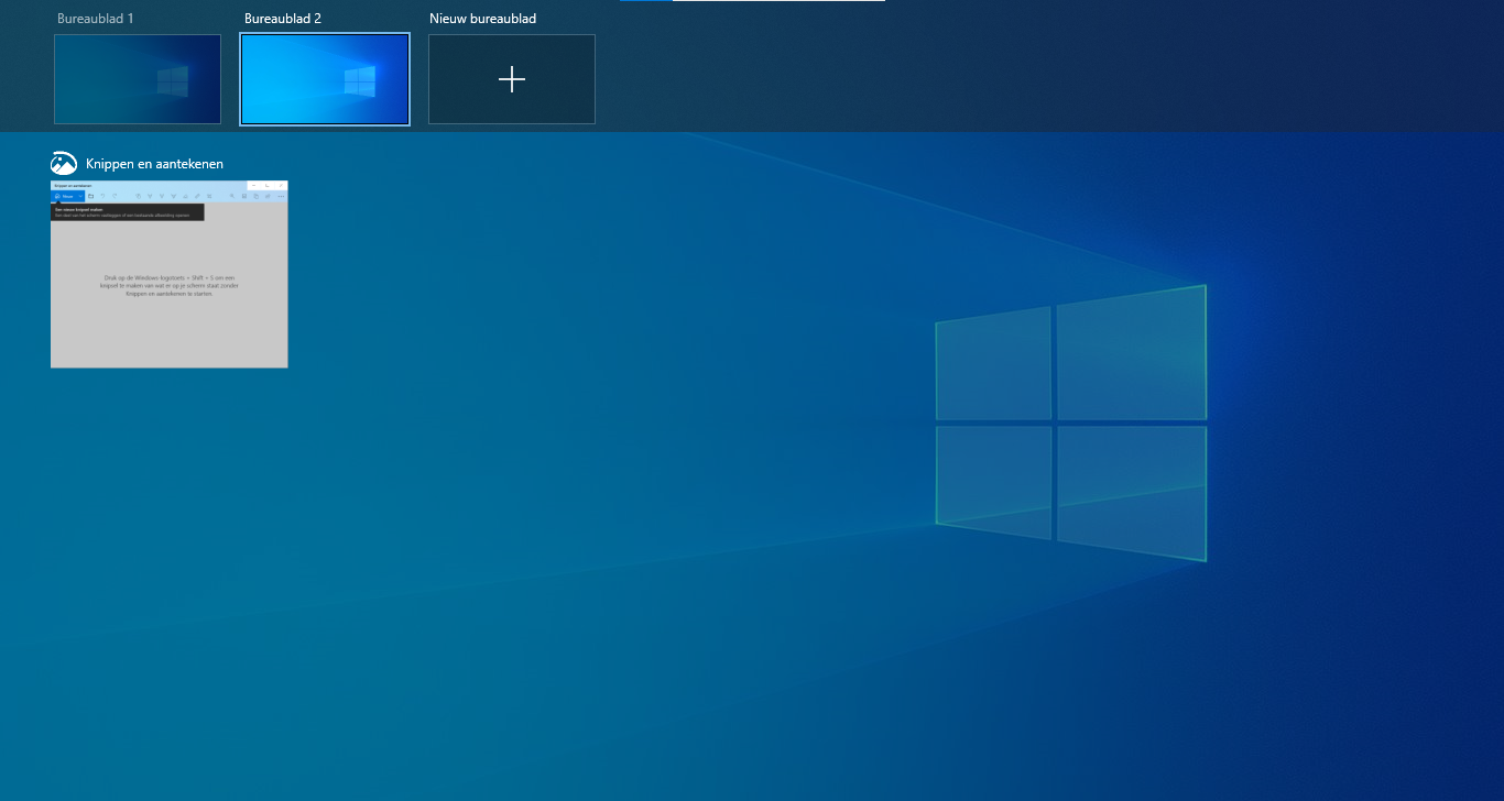Screenshot van meerdere bureaubladen in Windows 10 (build 20H2 - update 19042.804) 