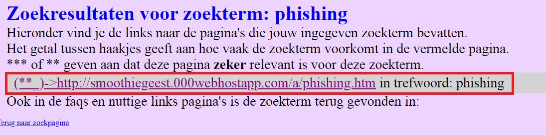 afbeelding van een resultaat lijstje