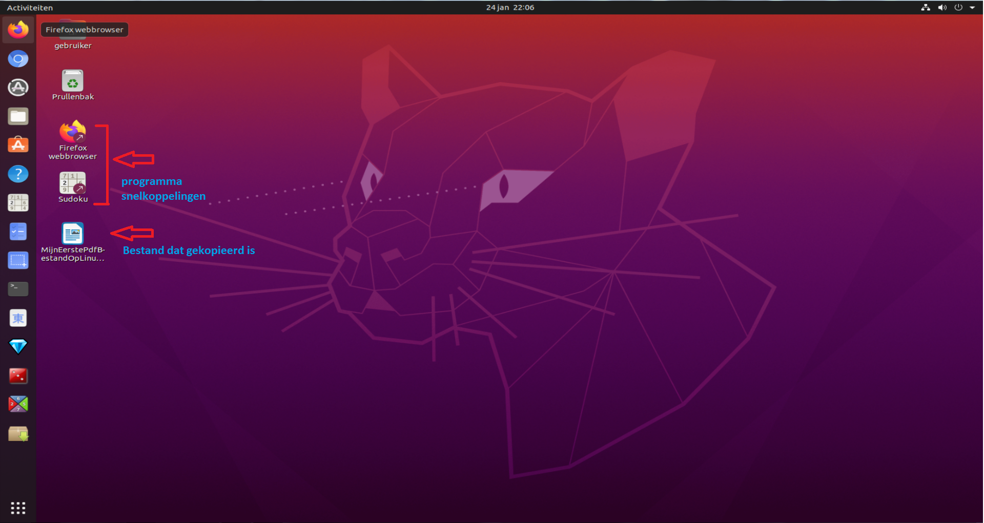 Screenshot snelkoppeling van een  bestand in Ubuntu 20.04 LTS