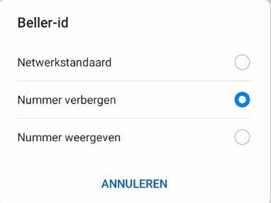 afbeelding van menu netwerkstand, nummer verbergen en nummer weergeven