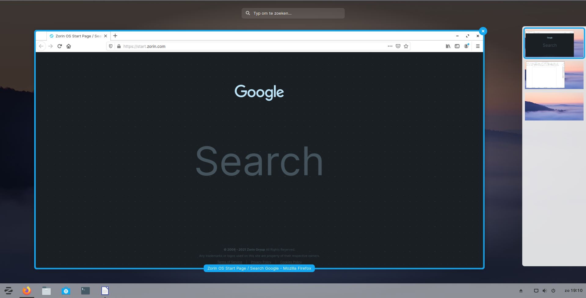 Screenshot van meerdere bureaubladen in Zorin 15.3